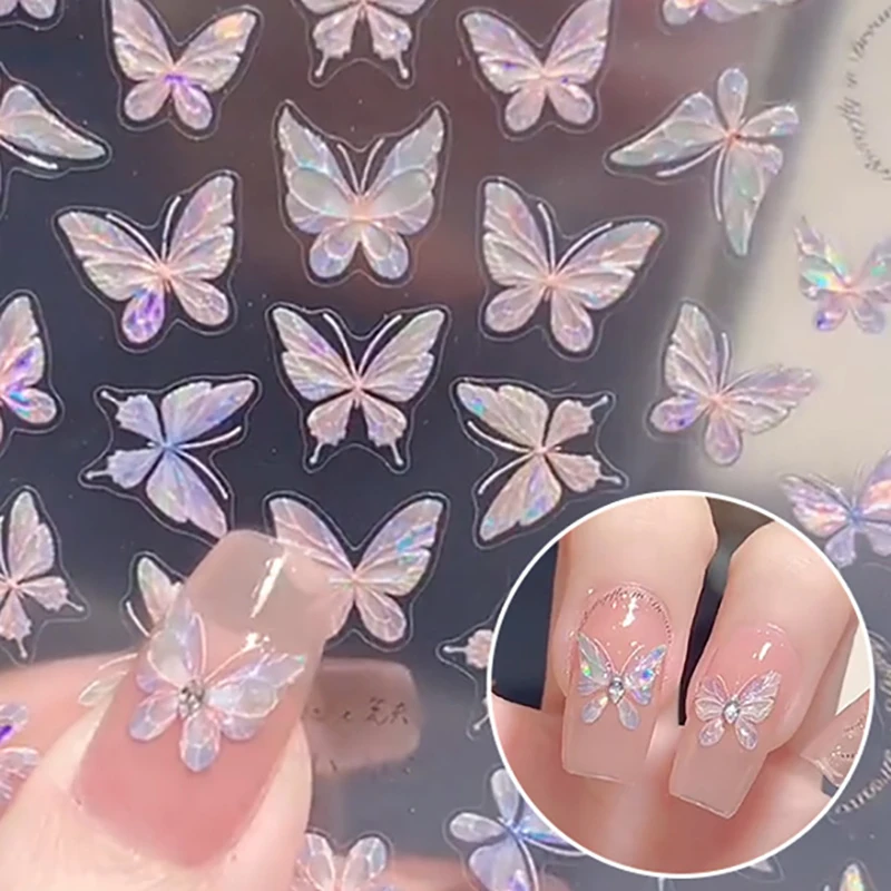 Pure Desire Shell Light Butterfly Nail Stickers Japanese Dreamy Butterfly Wearing Nail Art Design DIY Decoration Accessory