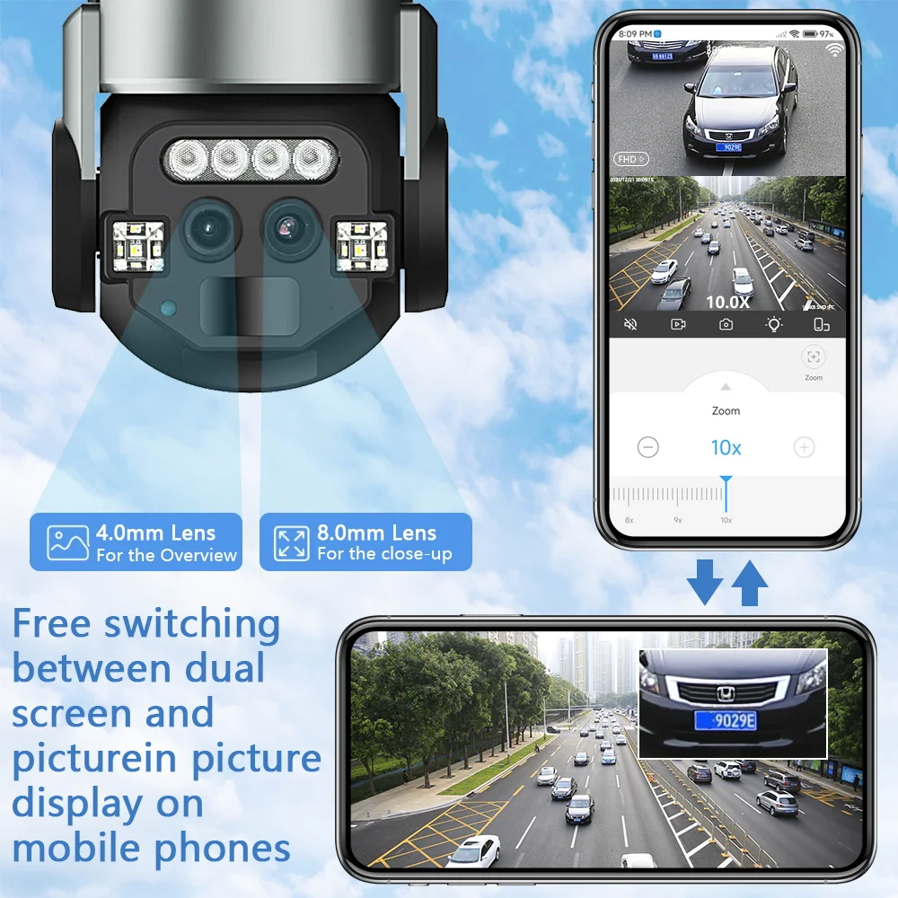 Outdoor AI Intelligent WiFi Binocular, 10x Optics Zoom, 6MP Cor de Alta Definição, Câmera de Monitoramento de Visão Noturna, IP66 Impermeável