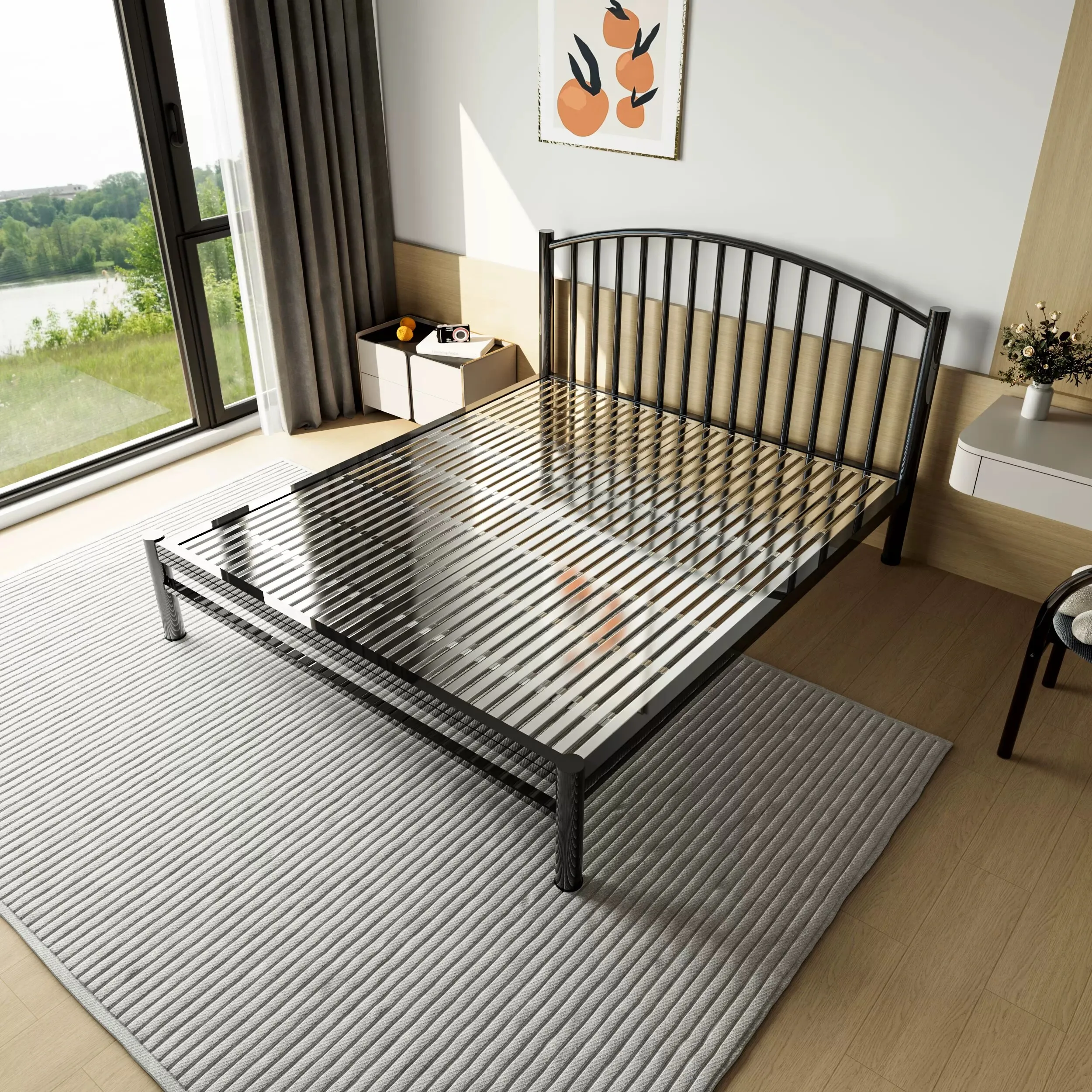 Foshan Stainless Steel Modern Minimalist Double Bed Frames Slatted Base Removable Multi-Use 1800x1900mm 1500x2000mm Sizes