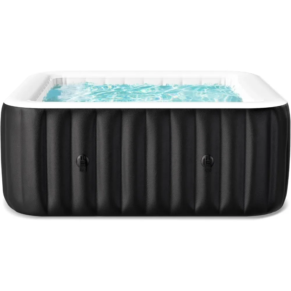 

Hot Tub, 4-6 Person Portable Hot Tub Square Portable Outdoor Spa, 130 Bubble Jets and Built in Heater Pump, Inflatable Hot Tub