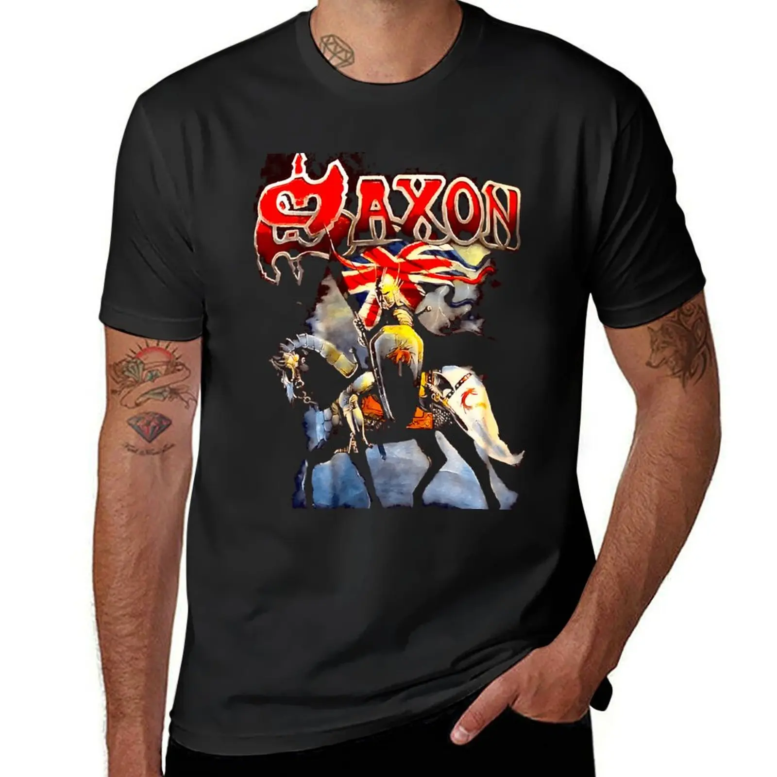 

Saxon T-Shirt tees heavyweights graphics tops men workout shirt