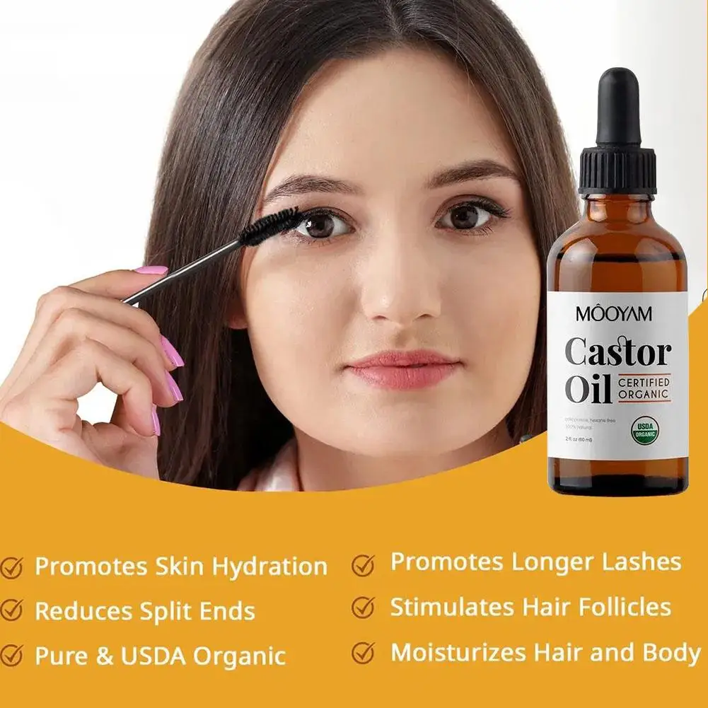 60ml Castor Oil Hair Eyelash Brows Growth Essential Prevent Skin Aging Castor Essence Moisturizer Skin Care Healthy For Wom T6E2