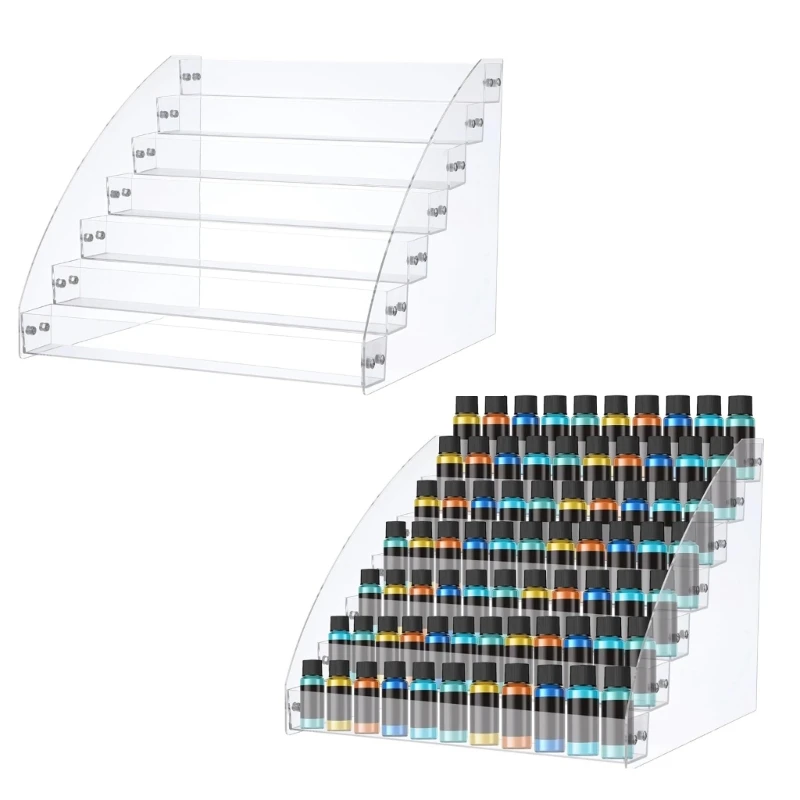 Giá đựng chai sơn acrylic trong suốt 7 tầng có ngăn đựng cọ 3 ngăn