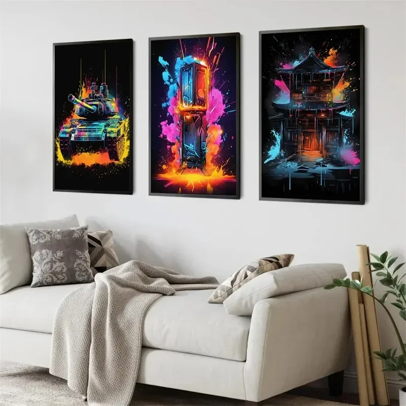 1Pcs Decorative Pictures for Living Room Bar Interior Paintings Football Home Decor Wall Art Canvas Painting Neon Lights Gamepad