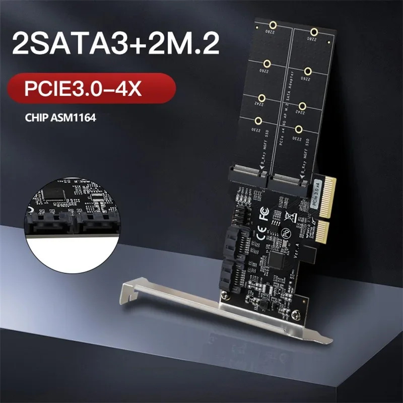 Scheda adattatore PCIE 3.0 X4 a 2 porte M.2 B-KEY Chip di estensione SATA a doppia porta ASM116 Espansione convertitore PCI-E 4X M2 BKEY Aggiungi scheda