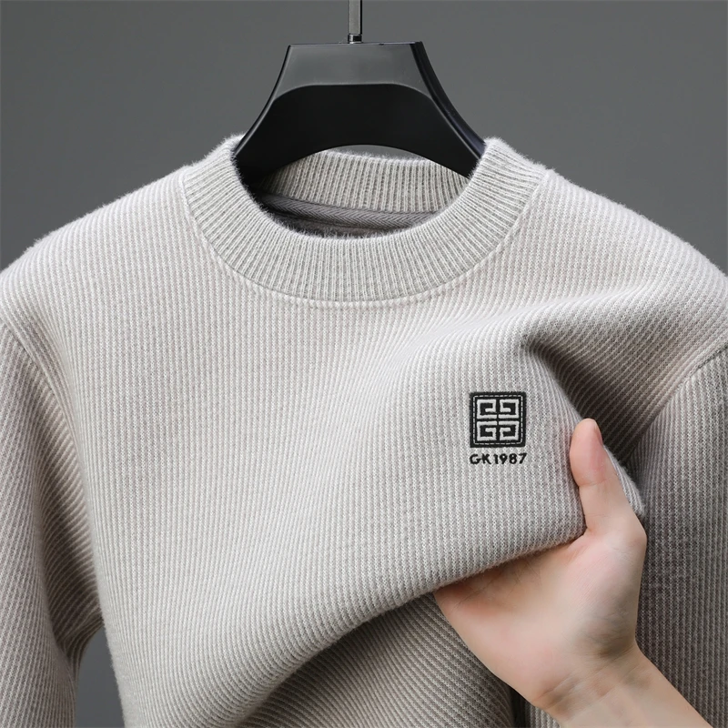 

Свитер с полувысоким воротником для мужчин осенью и зимой, с толстым флисом и теплым основанием, шерстяной свитер для отца зимой, топ