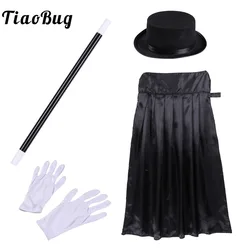 Kids Magician Costume Outfit Boys Girls Cape Hat Magic Wand Gloves Necktie Set for Halloween Cosplay Magician Dress Up Kit