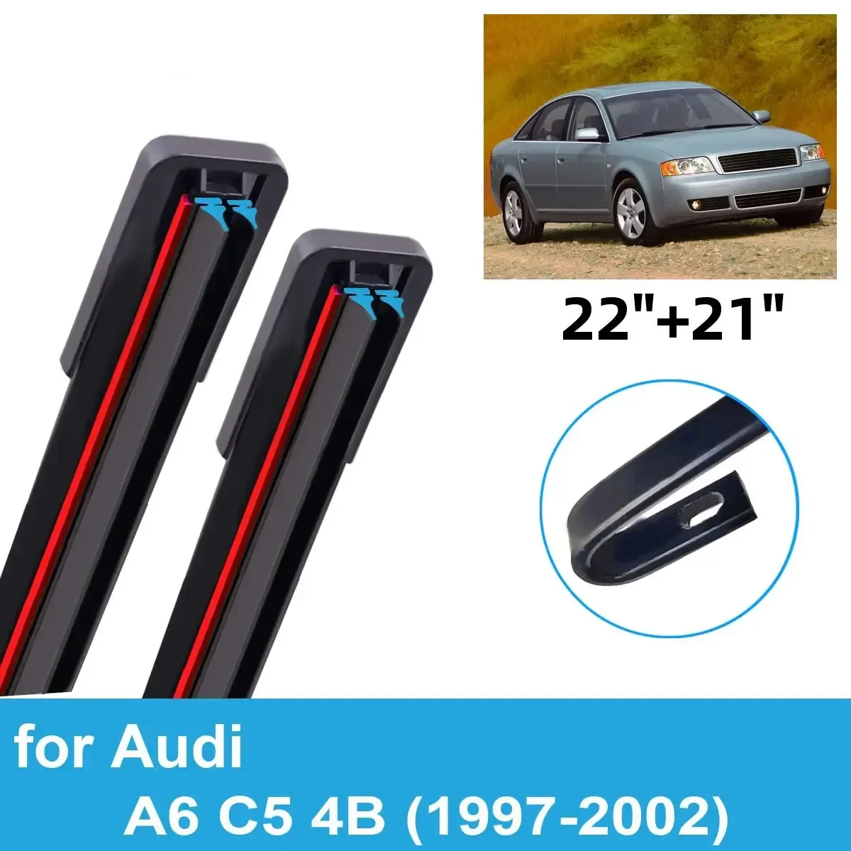 

2PCS Car Wiper Blades for 1997-2002 Audi A6 C5 4B Front Windscreen Windshield Double Rubber Car Accessories 1999 2000 2001 2002