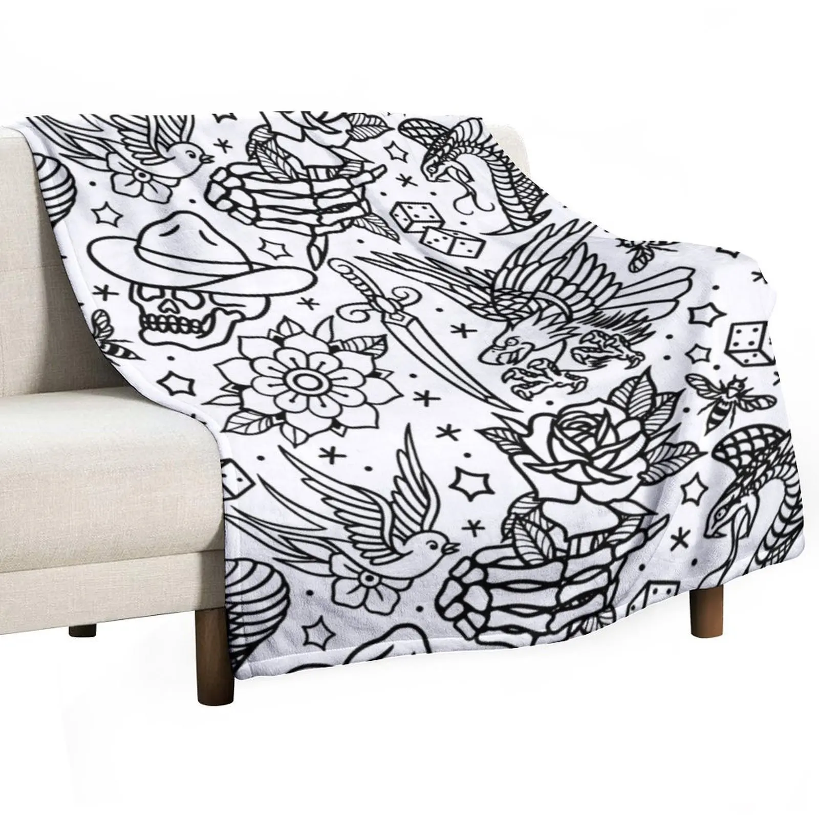 

American Traditional Tattoo Flash Print Variant Throw Blanket Beach Cute Decoratives Blankets For Sofas Blankets