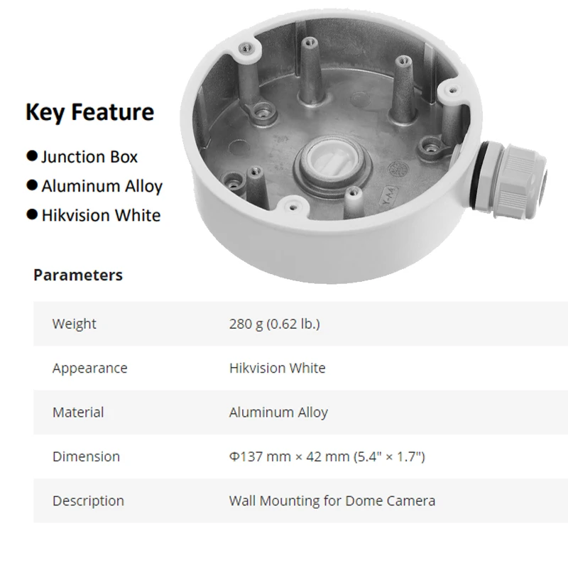 Hikvision Junction Box DS-1280ZJ-PT6 OEM Aluminum Alloy Bracket Wall Mounting for Turret Camera DS-2CD2386G2-IU DS-2DE3404W-DE