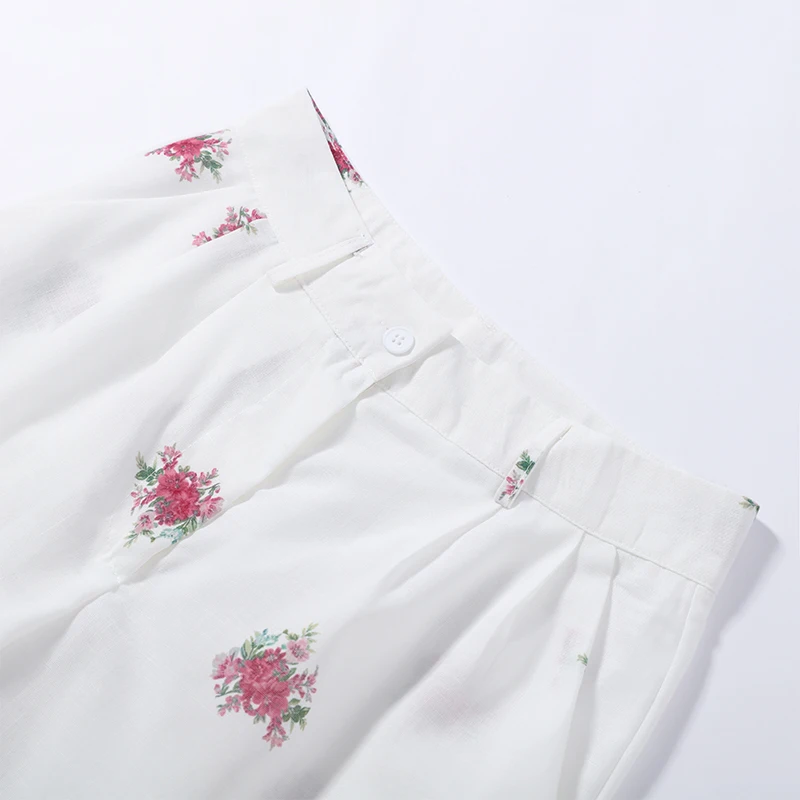 Neues Herbst-Set 2026: Schickes Blumenmuster-Hosen-Set für Damen – schmales Sling-Top, Camisole, weit geschnittene lange Hose und Jacke mit Revers und langen Ärmeln – Detail 9