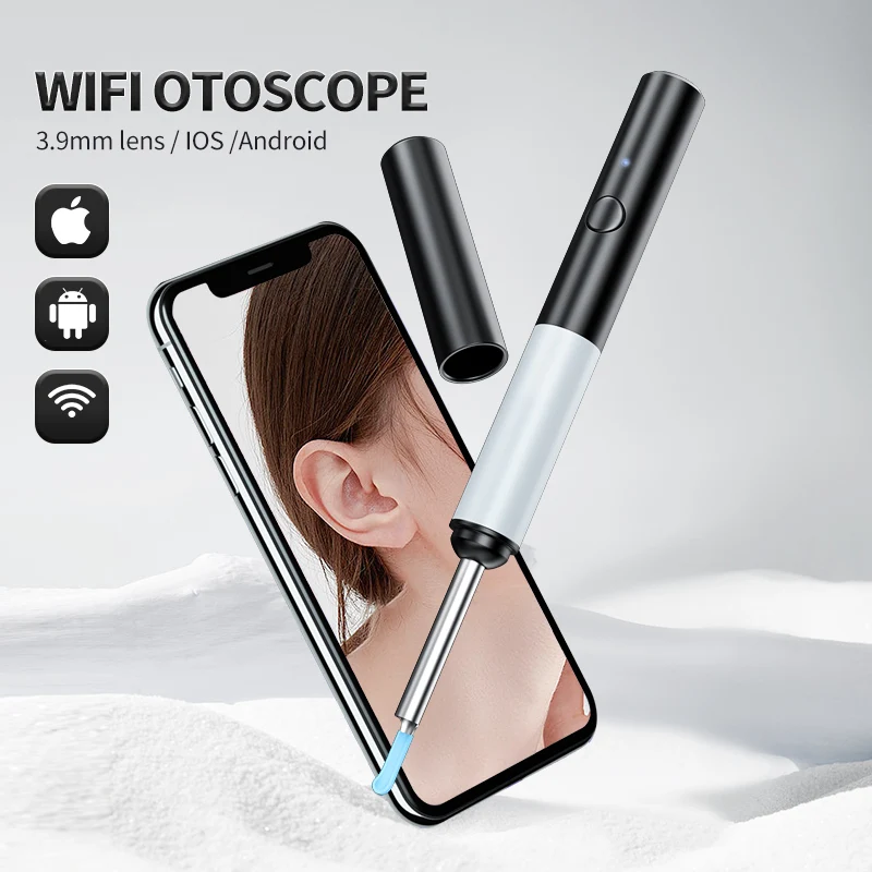 Ear Wax Removal Wireless WiFi Rechargeable Ear Cleaner 1080P HD Camera Ear Cleaning Kit with Light Ear Endoscope for iOS Android