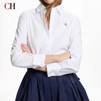 Camisa de Botones Marca CH, Manga Larga, Cuello Clásico, Blusa de Oficina para Mujer, Top Formal para Trabajo, Ropa Casual de Negocios 2026