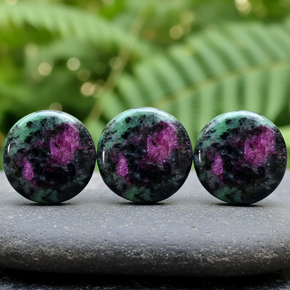 Natural Zoisite Round Cabochons | Bohemian Design, Multi-Colored, Perfect for Crafts and Jewelry Creation