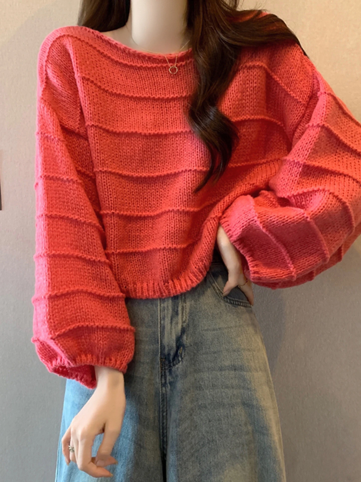 

Pink Lantern Sve Knitted Base irt Women Early Autumn New ort Loose Sweater Autumn Winter Top Sweet Sle Loose Fit