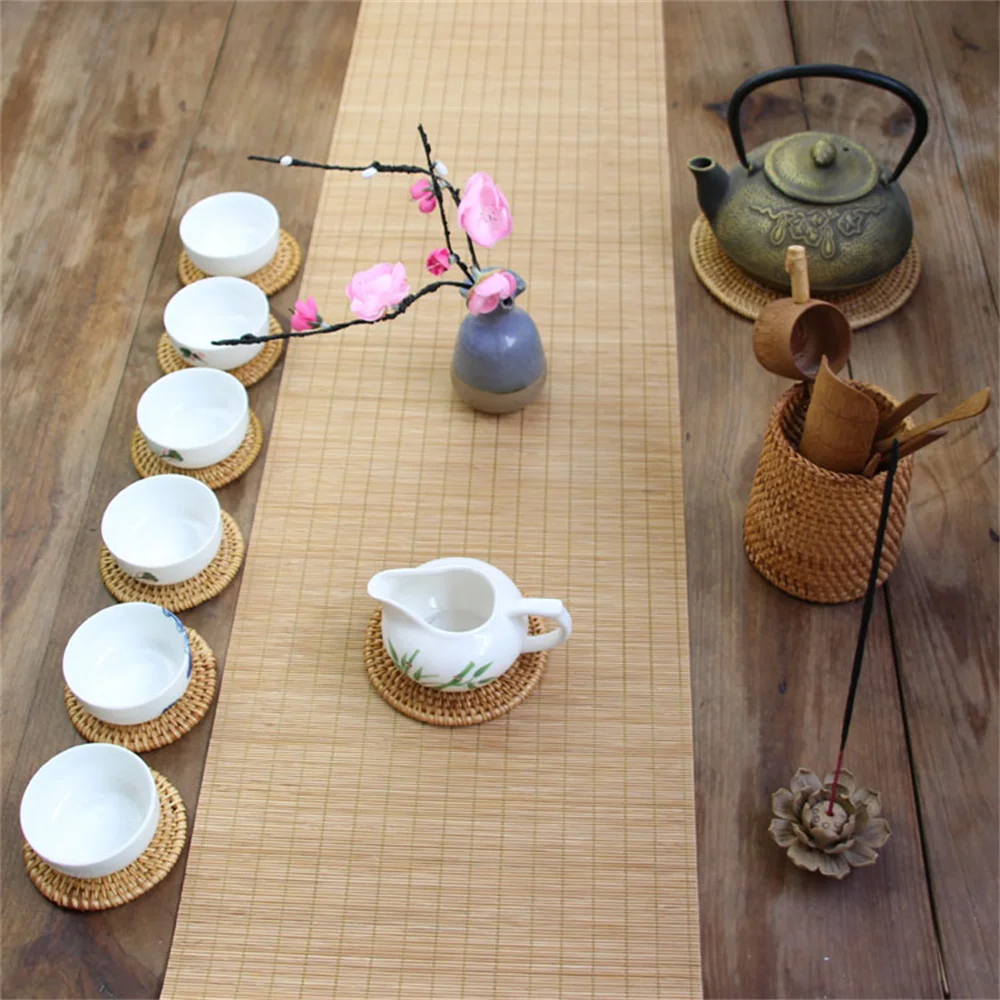 Natural Bamboo Tea Ceremony Mat, Table Runner, Vintage Placemat Accessories, Handmade Curtains Table Cover, Home Decor, 100cm