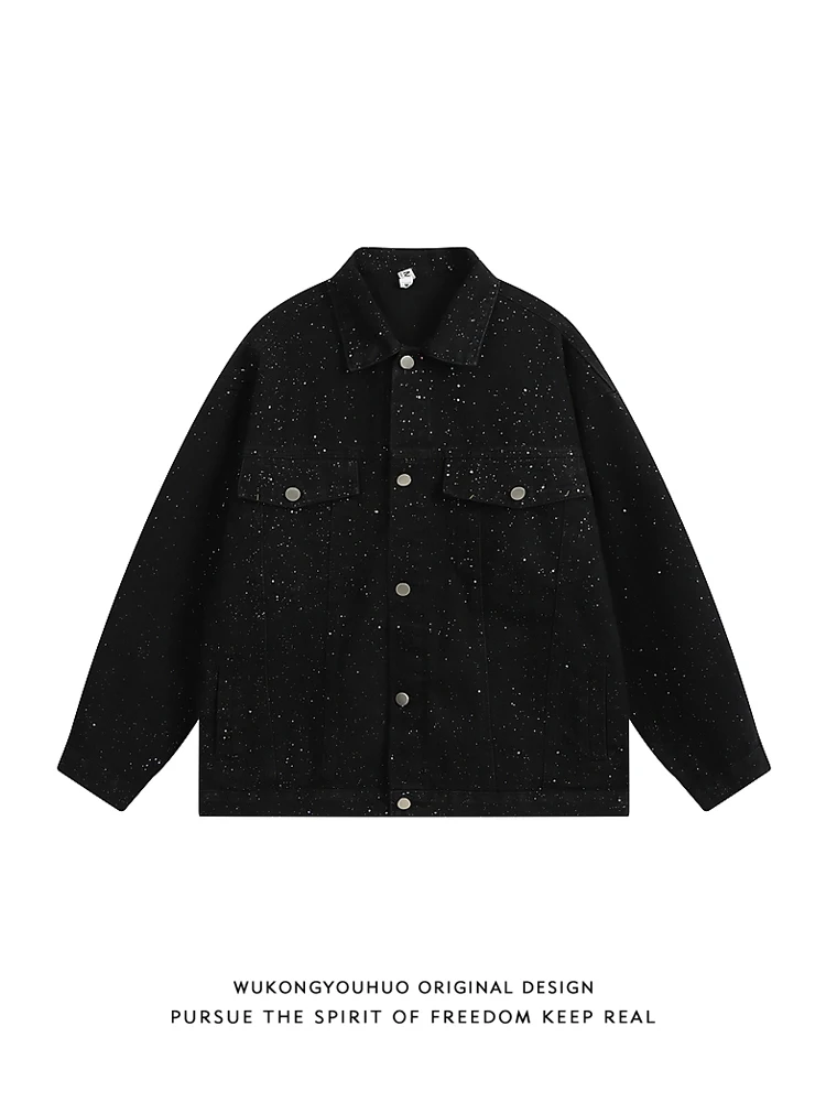 Fashion Trend American High Street Starry Heavy-Duty Denim Jacket Loose Casual Design Versatile Men's Jacket