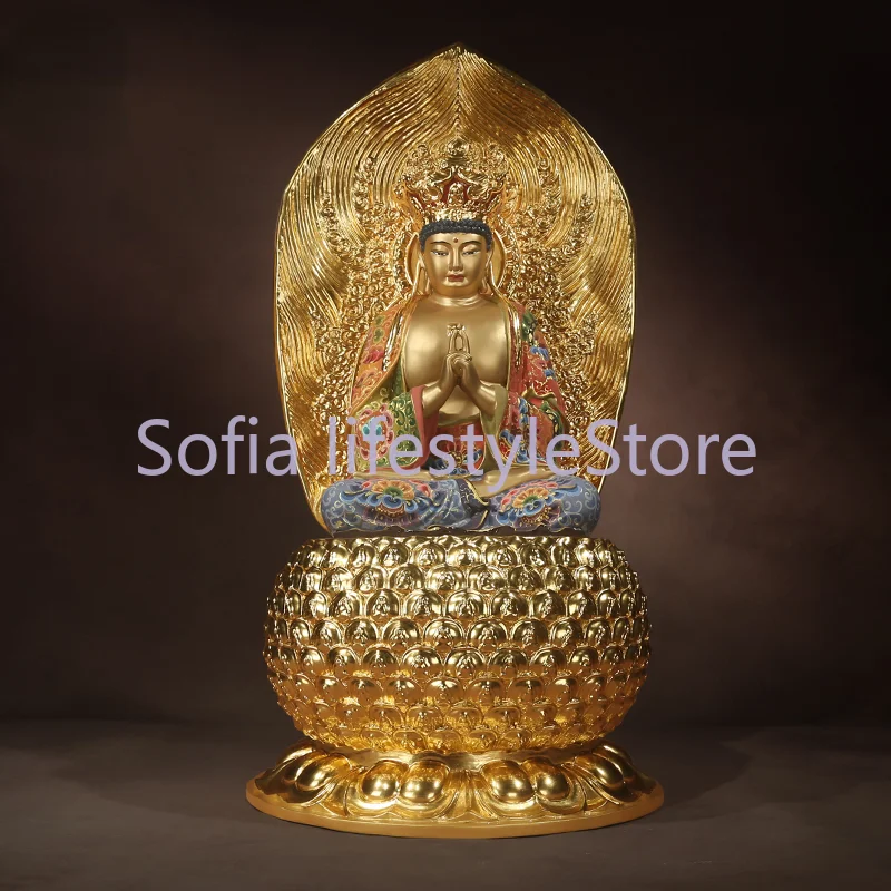 Hand-painted gold colored copper Tathagata Buddha ornaments Buddhist home decoration Mainland China  Metal  Religious  Buddhism