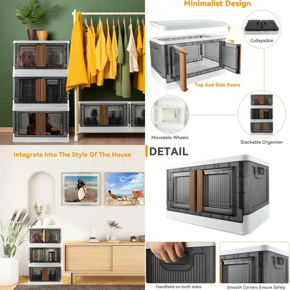 

Набор из 2 складных пластиковых контейнеров для хранения объемом 32 л с крышками, прозрачные, идеально подходят для организации дома и офиса