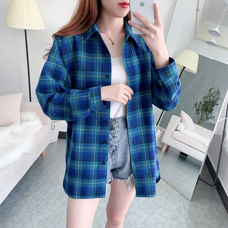 Fashion Casual Plaid Shirt Women 2024 New Ladies Long Sleeve Shirts Tops Fresh Female Loose Large Size Checked Blouses Clothes