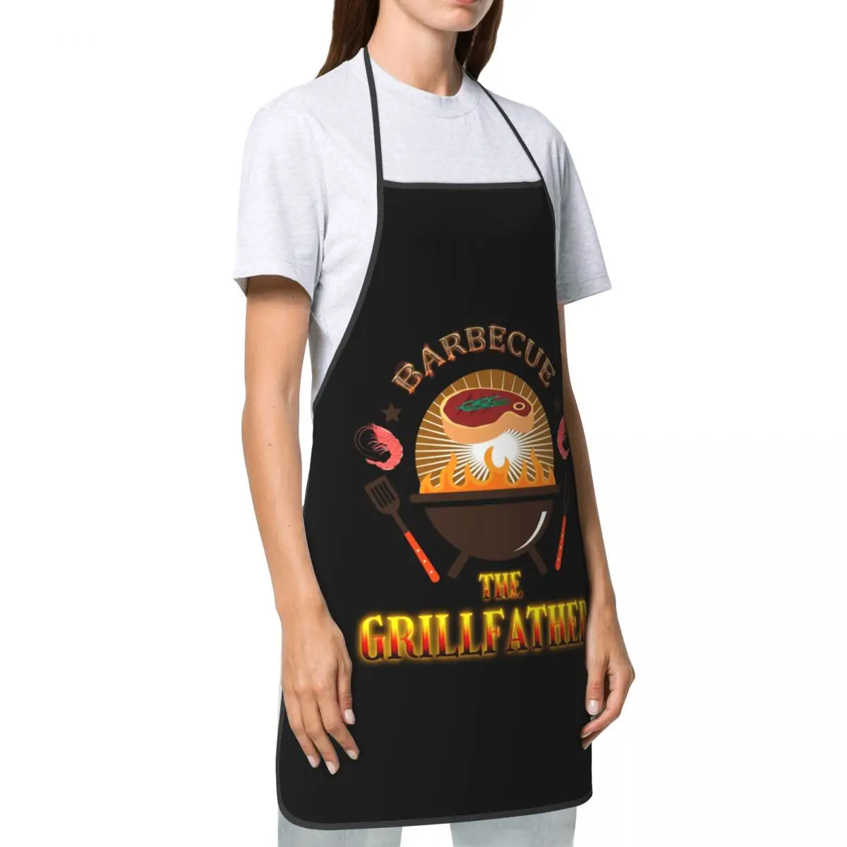 Funny Barbecue The Grillfather Bib Aprons Men Women Unisex Kitchen Chef BBQ Grill Tablier Cuisine for Cooking Baking Gardening