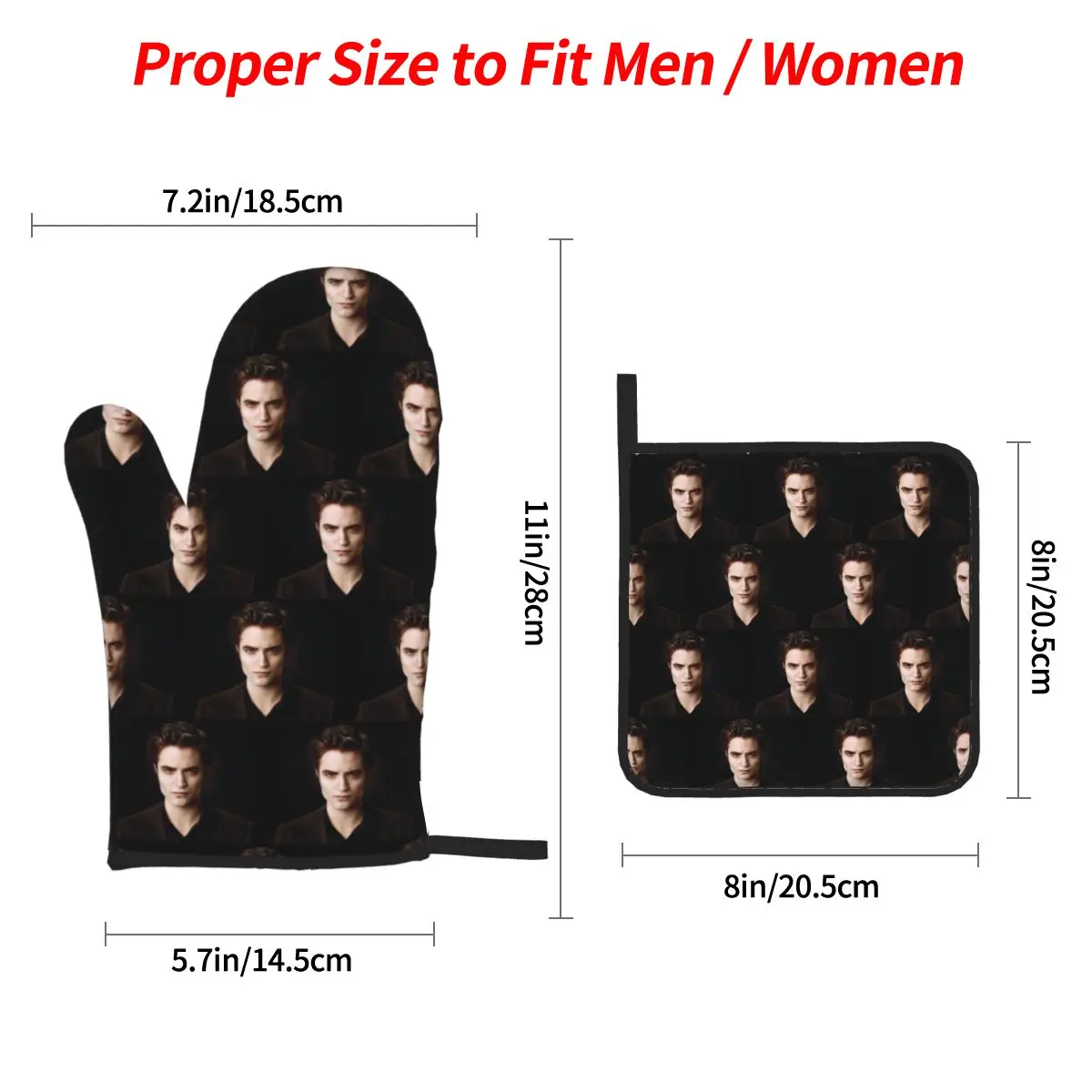 The Twilight Saga Edward Cullen Oven Mitts and Pot Holder Sets of 4 for Baking Kitchen Cooking BBQ Resistant Non-Slip Gloves