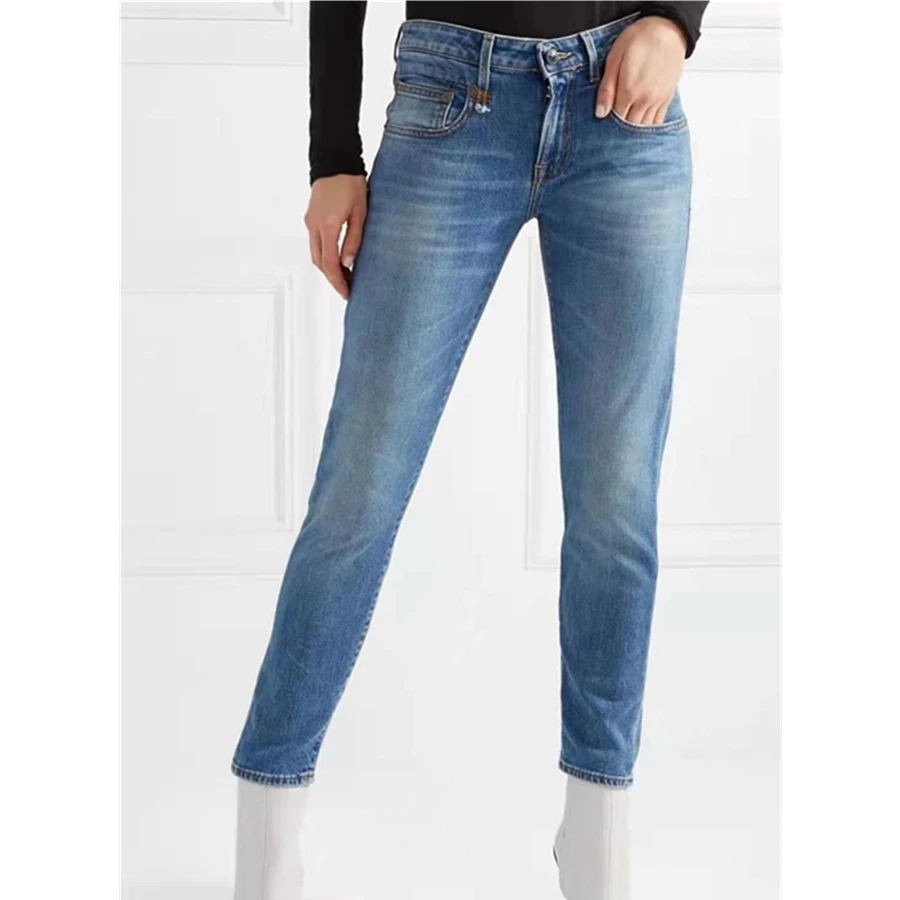 

Maxdutti Minimalist Light Blue Mid Rise Distressed Straight Leg Cropped Jeans For Woman Clothes Women's Denim Pants For Summer
