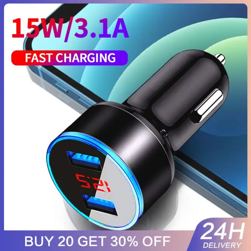 Car Charger Adapter Universal With Led Voltage Current Display Car Accessories Cigarette Lighter Dual Usb Port 15w Car Charger