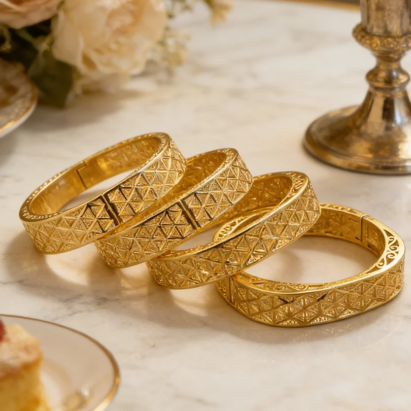African Gold Color Bangles for Women Girls Dubai Circle Bride Wedding Bracelet Ethiopian Jewelry