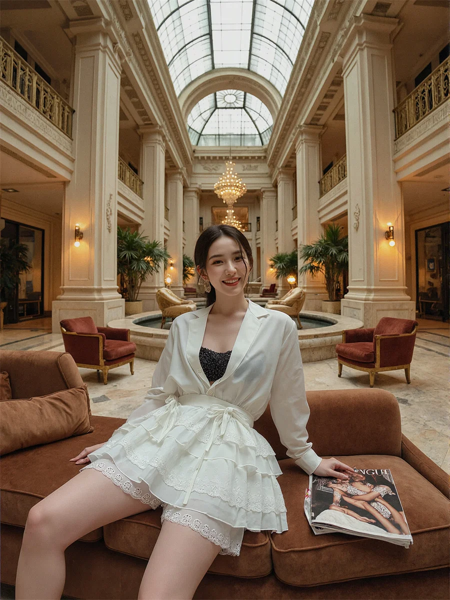 Faldas dulces de retazos de encaje para mujer, faldas de malla de retales en capas, elegantes, con volantes, fluidas, para banquete, verano, a la moda, delicadamente peludas