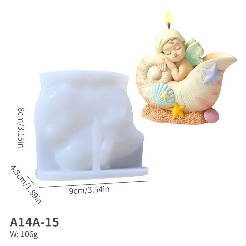 3d sleeping snail angel silicone candle mold diy conch angel relief shell starfish epoxy resin gypsum ornament mold home decor