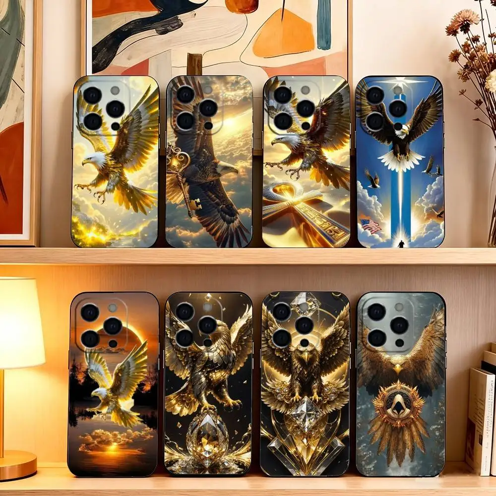 

Stylish Eagle Golden Phone Case For iPhone 17,16,15,14,13,12,11 Plus,Pro Max,XS,Soft Silicone Black Cover