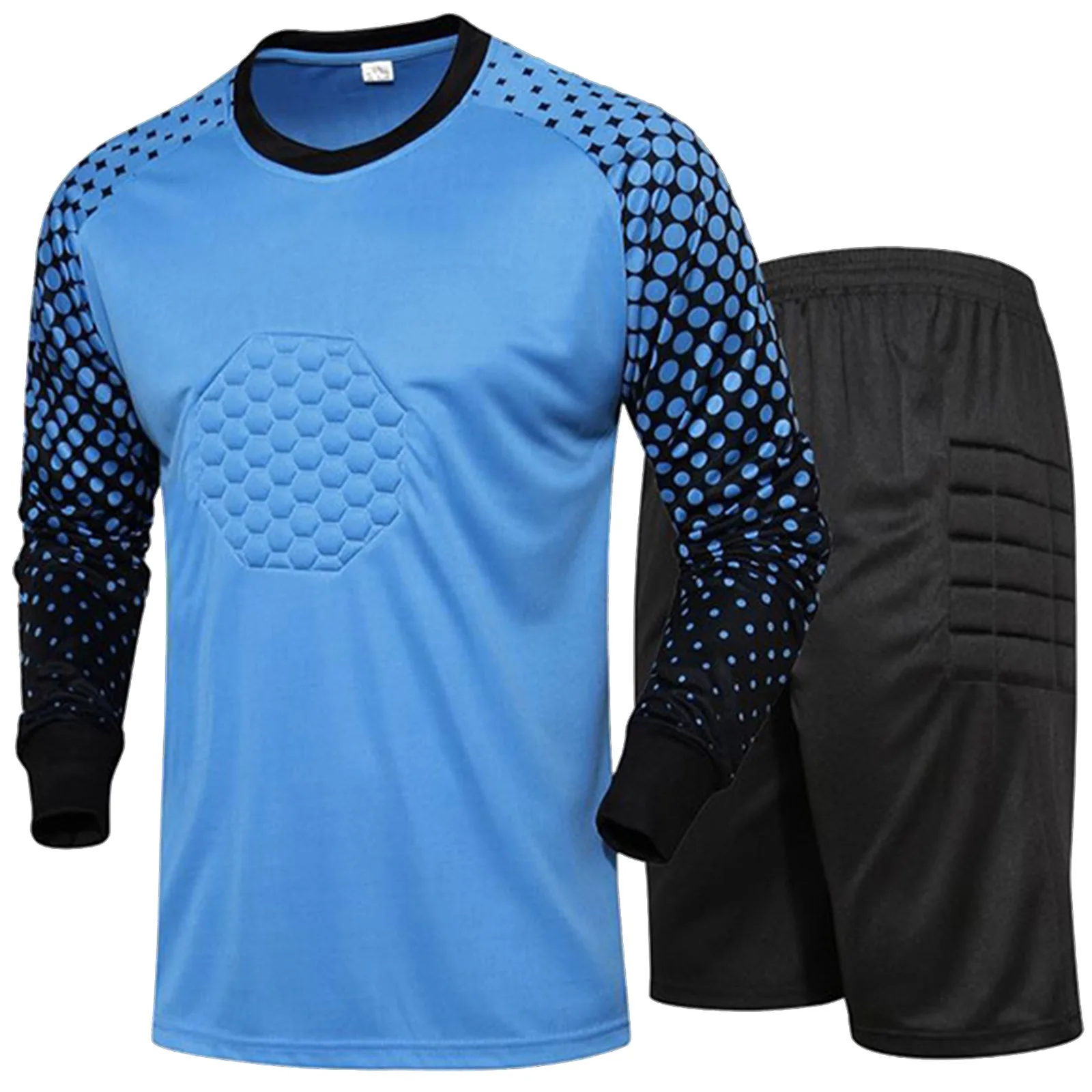 Men Soccer Goalkeeper Uniform Outfits Football Goalie Jerseys Long Sleeve T-Shirt Padded Protective Shorts Pants Sports Set