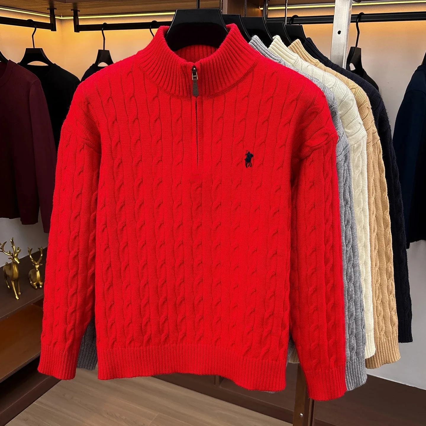 Luxuriöser Halbketten-Kragenpullover für Herren Modischer Exquisiter Jacquard-Pullover der Marke Paul mit Hochwertiger Pony-Stickerei Warmer Winter-Strickpullover – Detail 19