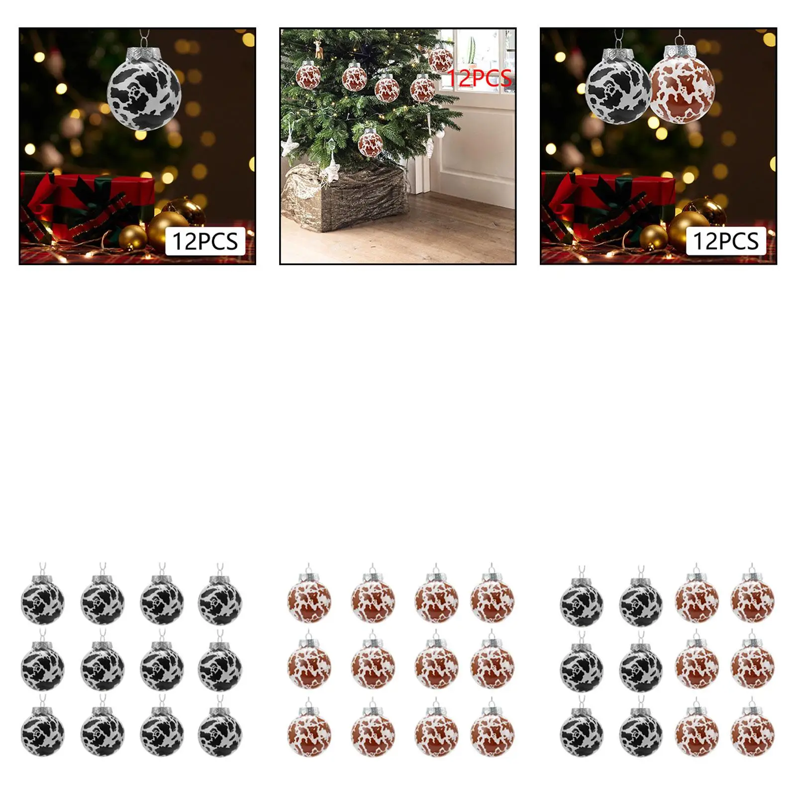 12 قطعة 2.4 بوصة نمط البقرة كرات عيد الميلاد ملحق موضوع غربي