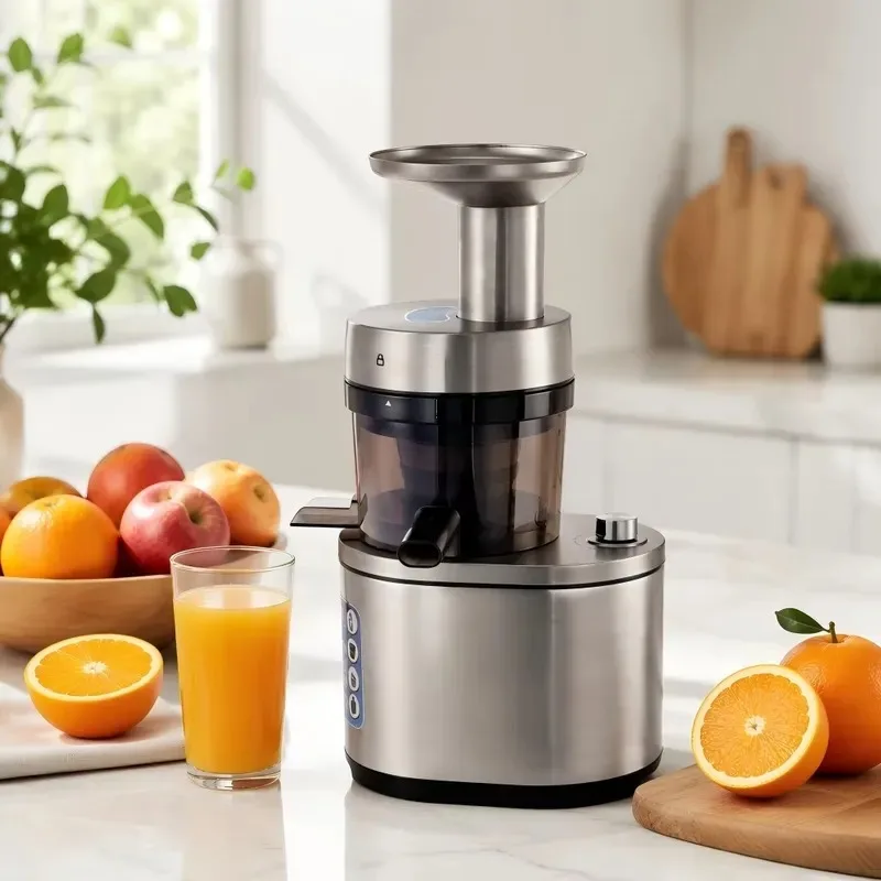 Compact Desktop Cold Press Slow Juicer Stainless Steel Food Grade BPA Free Silent Motor for Fitness Gym Family Use