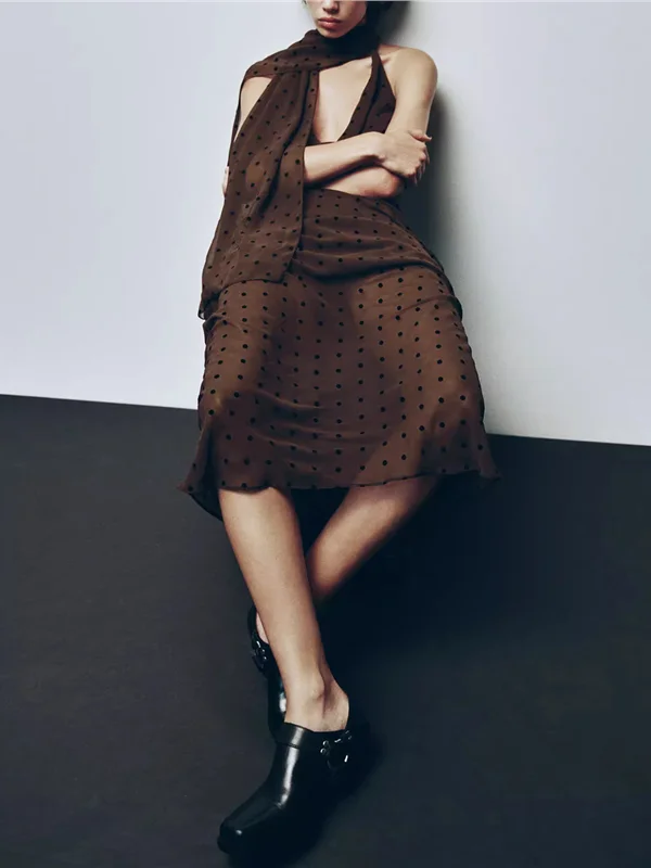 

Long A-Line Dr with Polka Dot Scarf Individual Sle Women's Faion Autumn 2025 Skirt for Ci Commuting And Year-End Par...