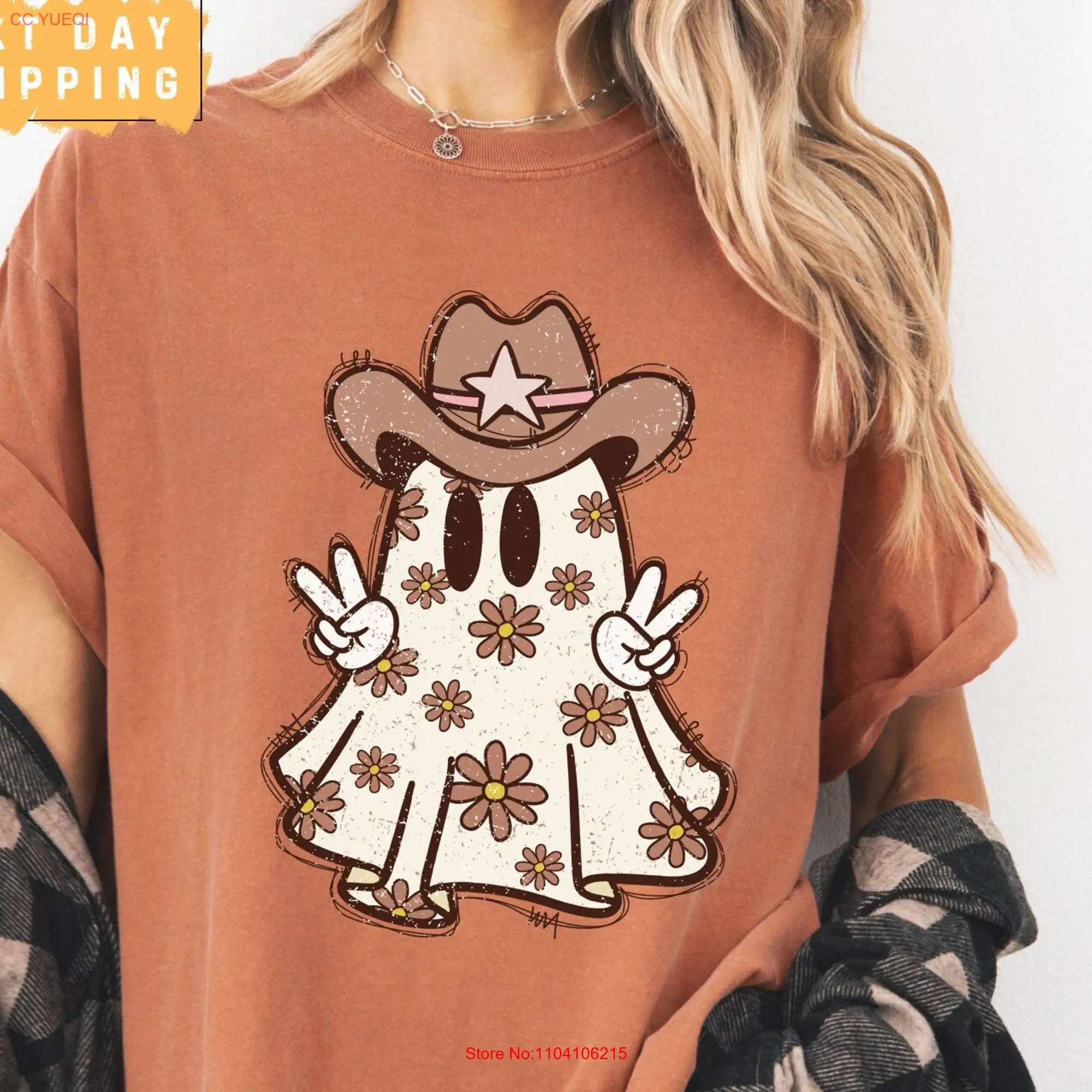 Boo Cowboy Ghost Holloween Retro T Shirt Comfort Colors Western Fall Spooky Season long or short sleeves