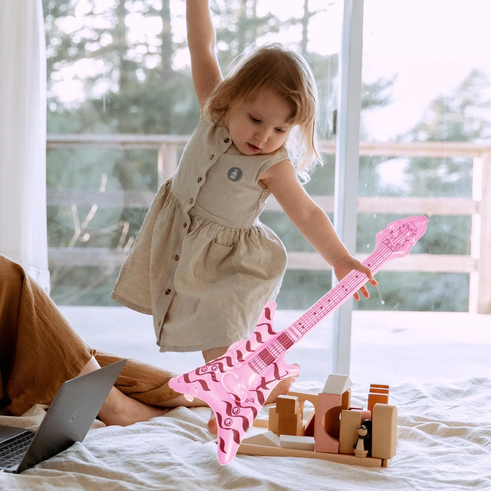 

Inflatable Rock Instrument 60cm Bass Electric Guitar Decorative Prop Retro Toy Musical PVC Kids Role Play Concert Party