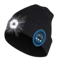 Winter Wireless Music Bluetooth 5.2 Headphone Beanie Hat With LED Light Stereo Speakers Handfree Headset outdoor hat Call MIC