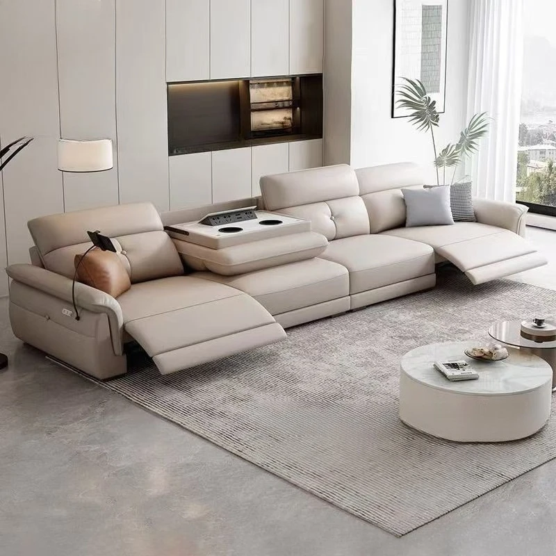 Cong Ruishang Electric First Class Functional Sofa Small Apartment Living Room Straight Row Adjustable Multi-functional Leather