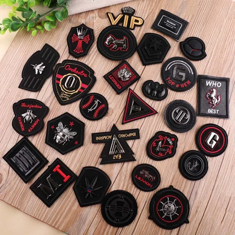 Sewing Leather Black Metal 3D Embroidery Garment Cool Patch Clothes Jeans DIY Custom Bag Sticker Applique for Fashion People