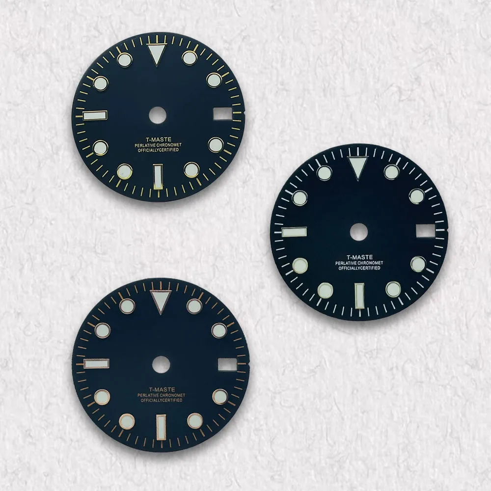 高品質 28.5 ミリメートル S ロゴサブダイブダイヤルフィット NH35/NH36/4R/7S ムーブメントグリーン発光ブラックエナメルダイヤル時計修正アクセス