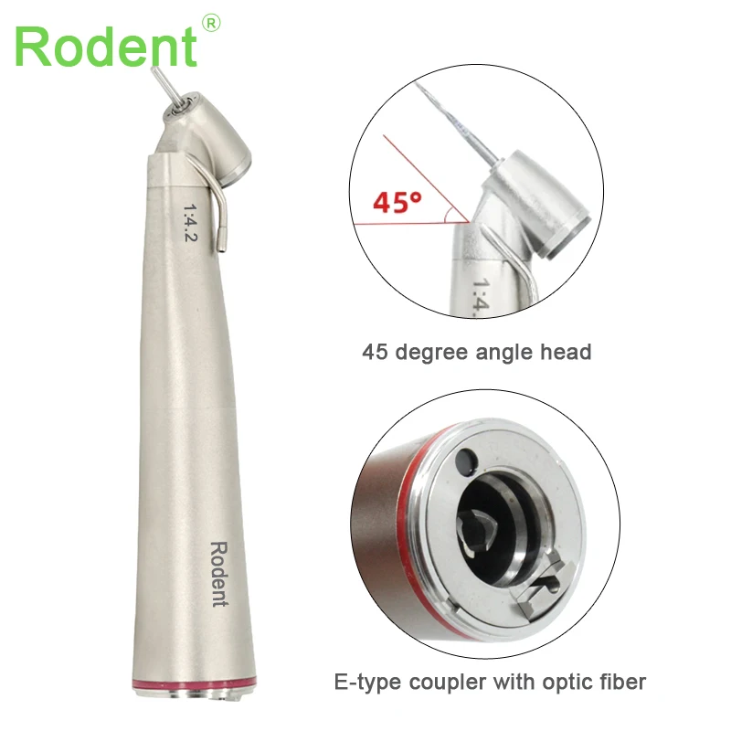 Dental 1:4.2 Red Ring Increasing Contra Angle 45 Degree Head Surgical Handpiece Low Speed Air Turbine Led Engine Tools