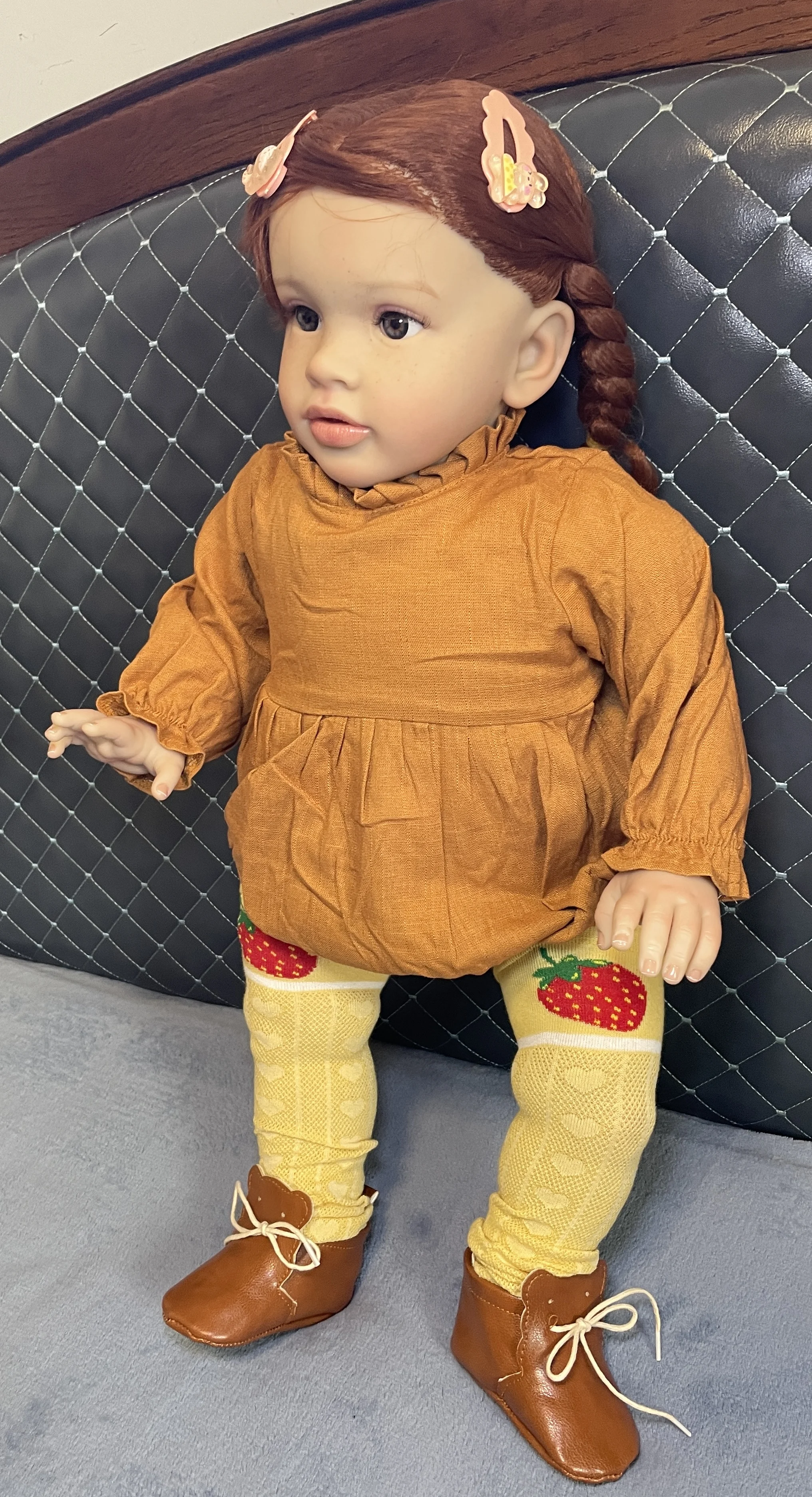 Premium 26" Realistic Reborn Baby Doll - Lifelike Sweet Face, Rooted Hair, in Long Sleeve Caramel Romper | Art Doll Collection