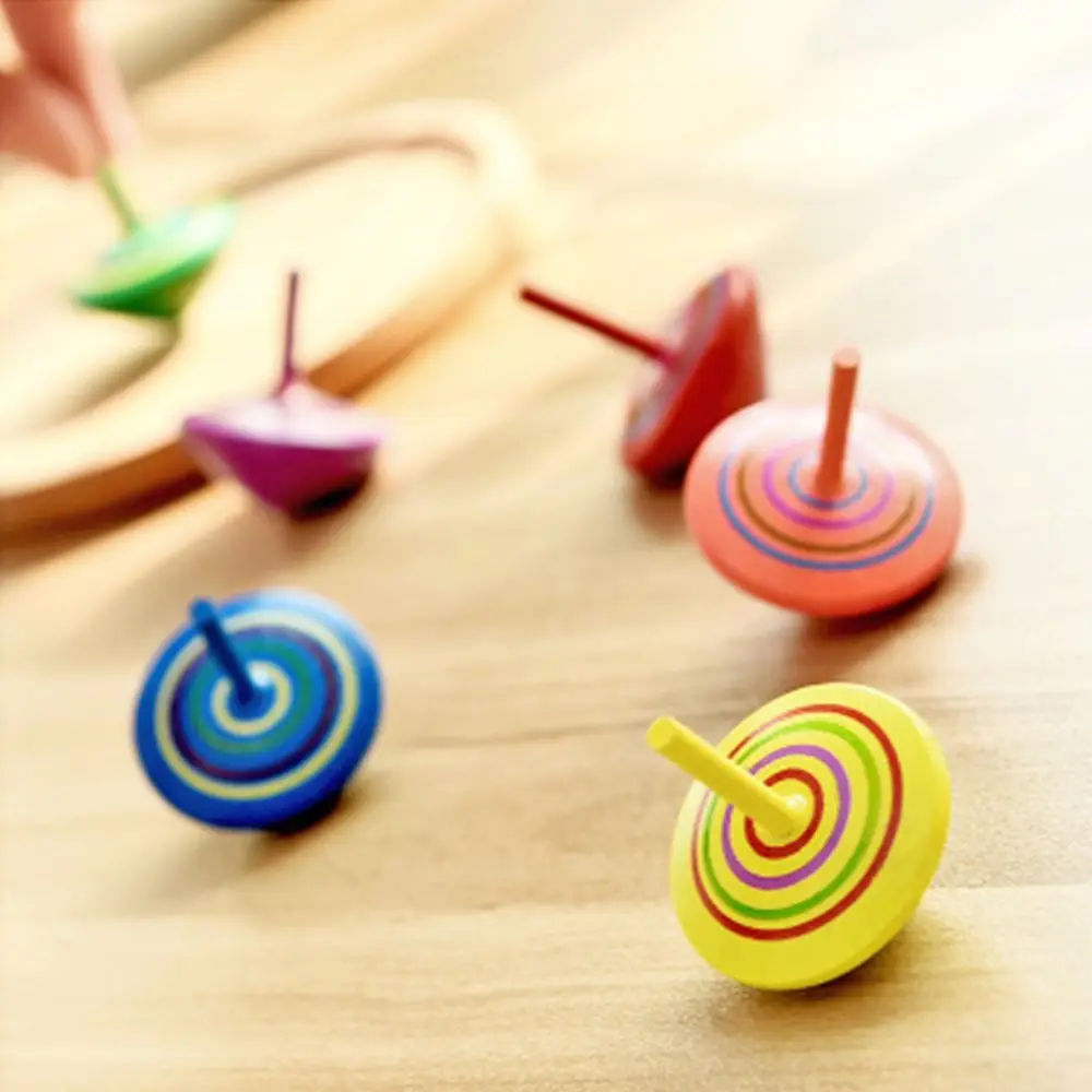 Exquisite Multi-color Children Kid Leisure Wooden Rotate Hand Spinning Toy Spinning Top