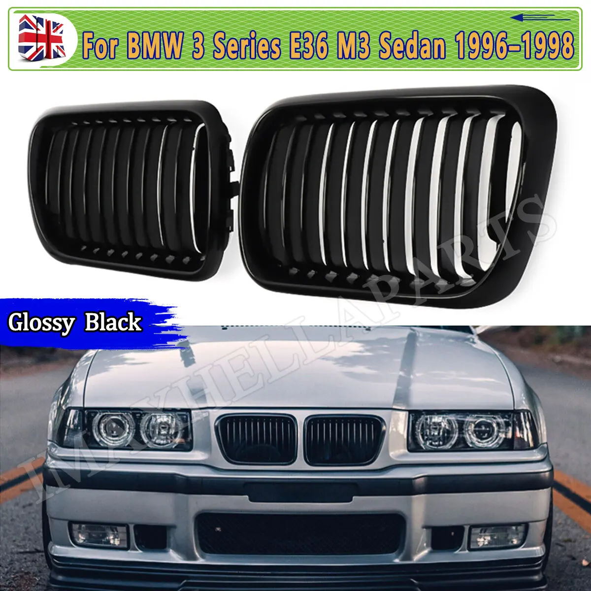 

Front Kidney Hood Grill Grille For BMW E36 3 Series 318i 320i 323i 325i LCI 1996 1997 1998 1999 Pair Glossy Black Racing Grills