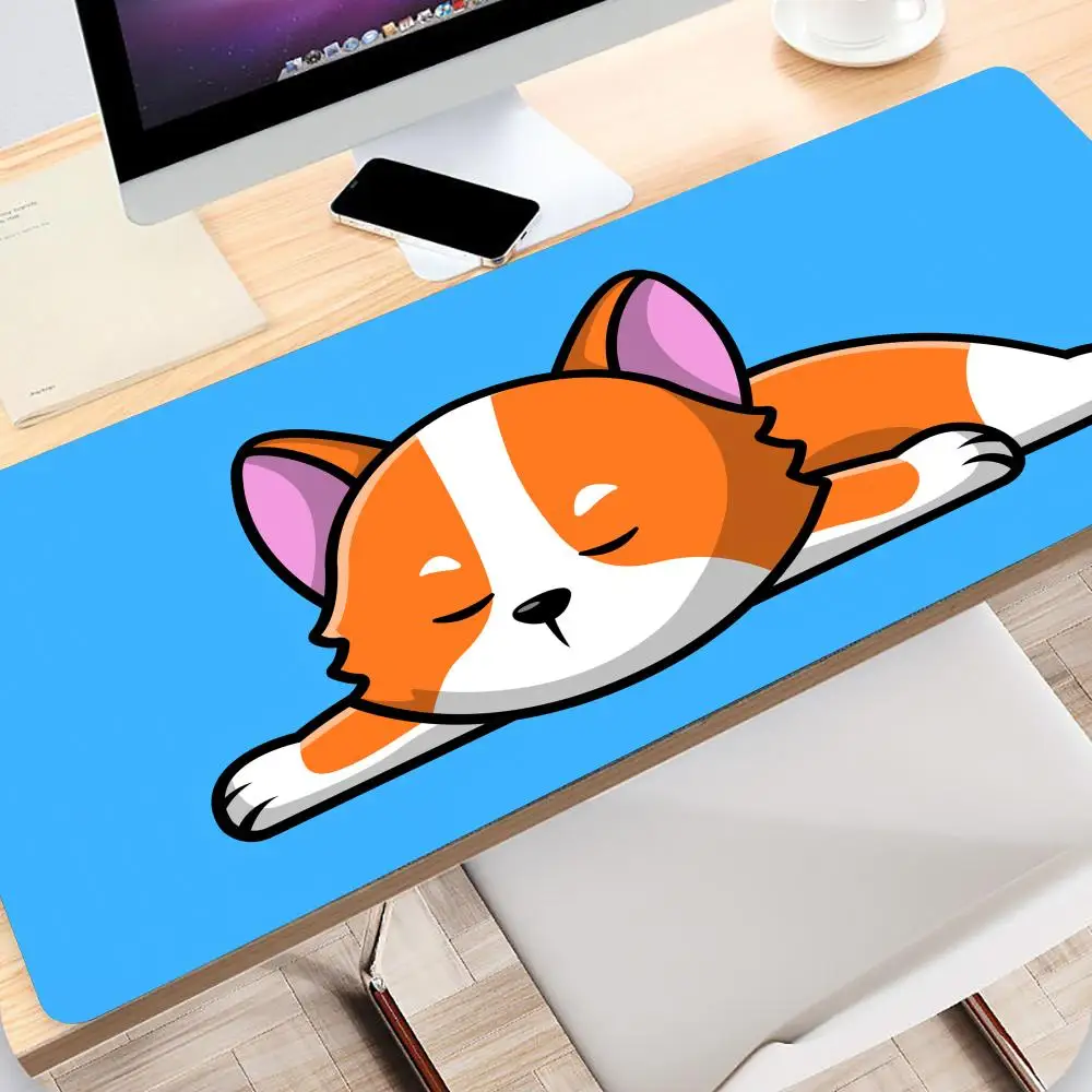 

Mouse Pad Large rubber mouse pad with lock edge computer gamer HD Cute corgi puppy printing desk pad keyboard pad