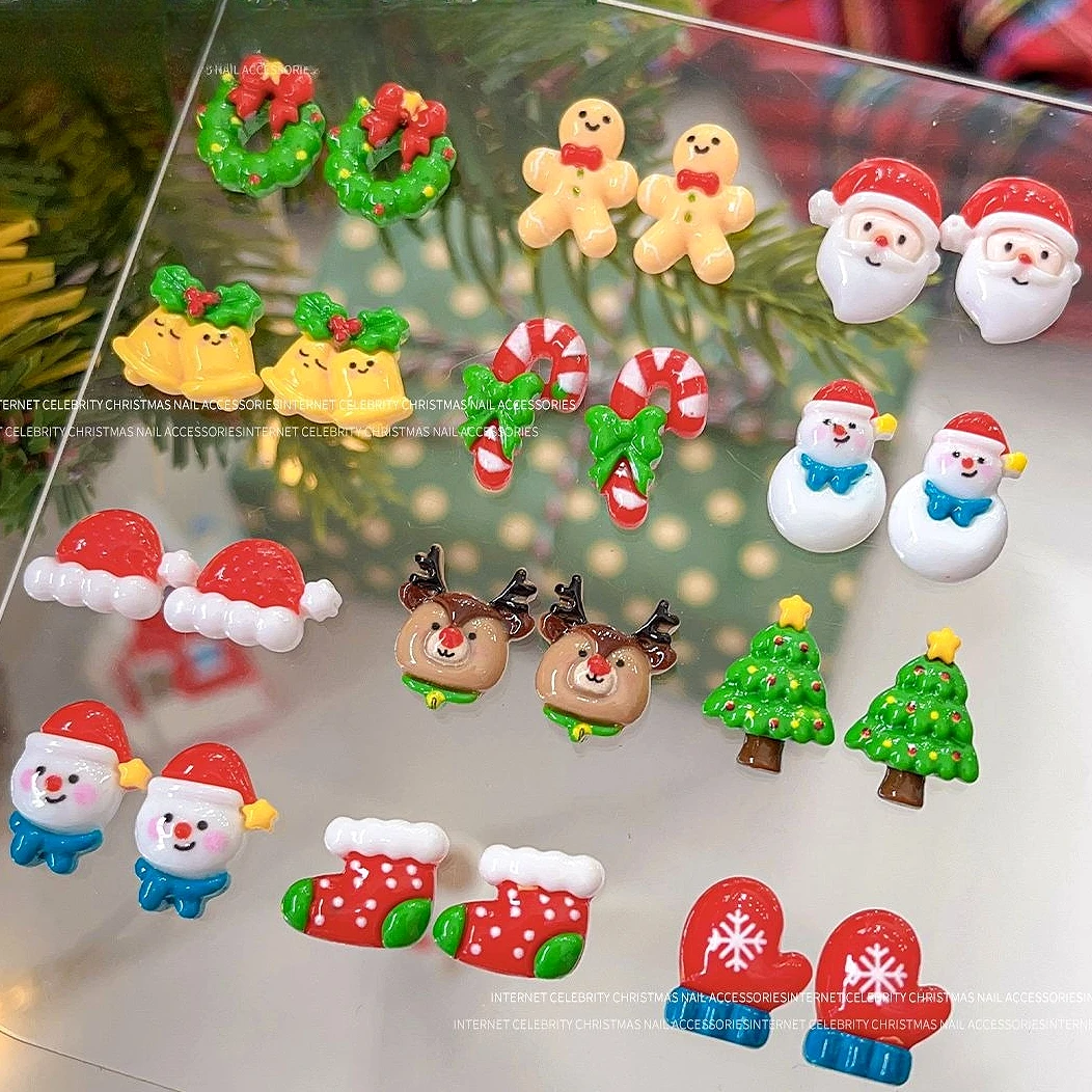クリスマス サンタクロース ツリー 手袋 帽子 靴下 エルク ヒョウ 蝶結び 蝶 パール 雪の結晶 星 ネイルアート アクセサリー デコレーション