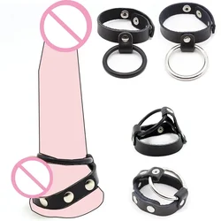 Metal/Silicone Double Penis Ring Leather Scrotum Bondage Straps Cock Ring Adjustable Delay Ejaculation Sex Toys for Men Adults